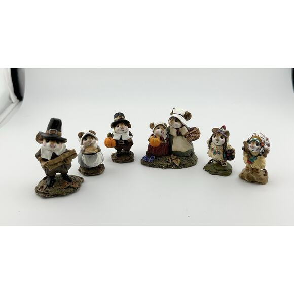Wee Forest Folk 6 Piece Thanksgiving Figurine Set 1984-1994 Anette Petersen Sign - Picture 2 of 16
